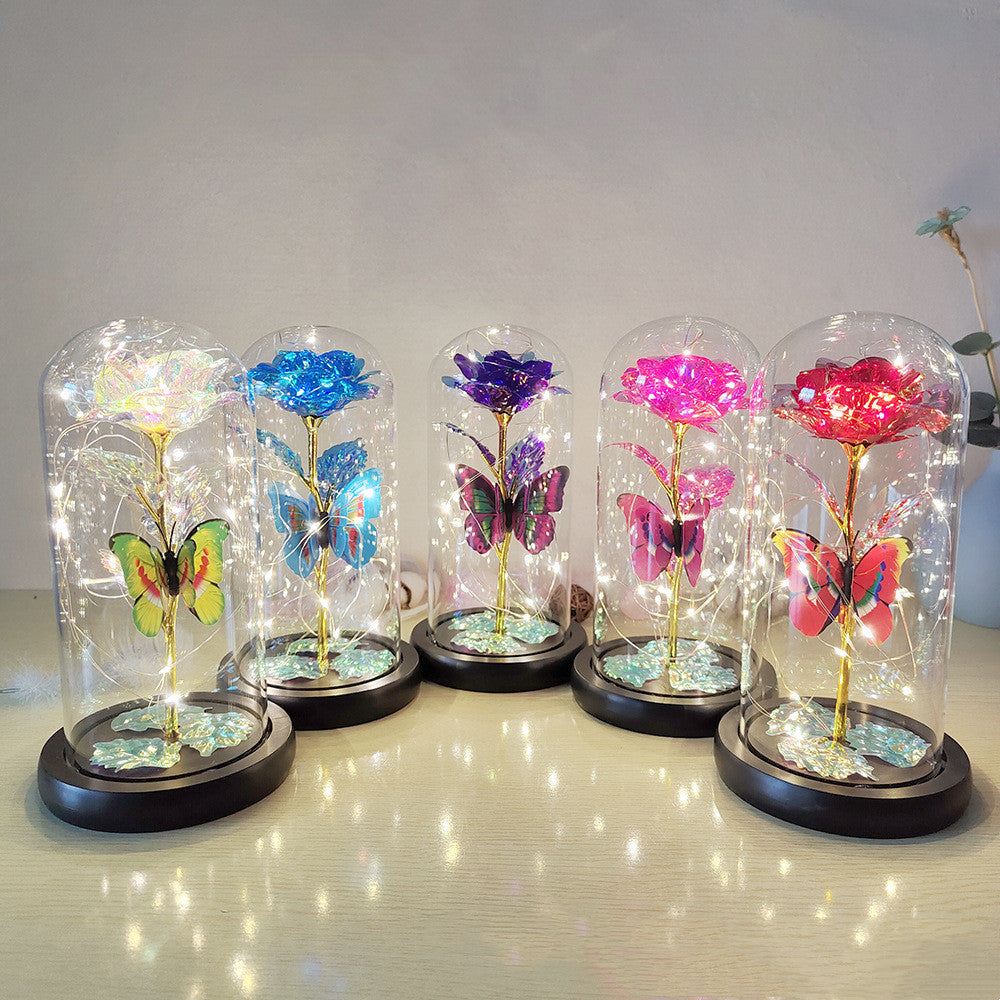 Valentine's Day Gift Eternal Rose LED Light Foil Flower In Glass Cover Mothers Day Wedding Favors Bridesmaid Gift SwagDials