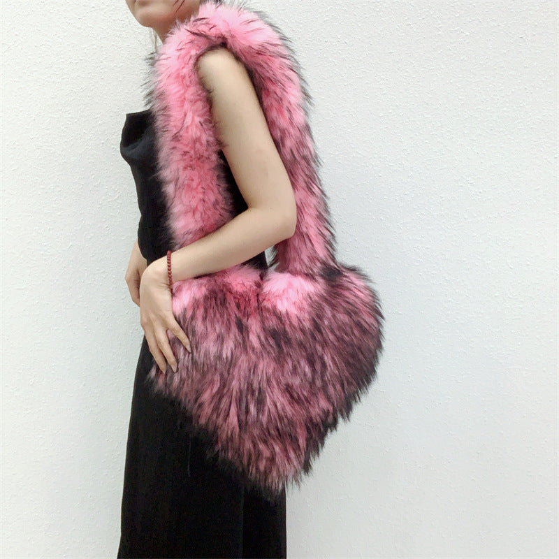 Winter Fleece Shoulder Bags Women Heart Shape Crossbody Bag Plush Large Capacity Love Bag SwagDials