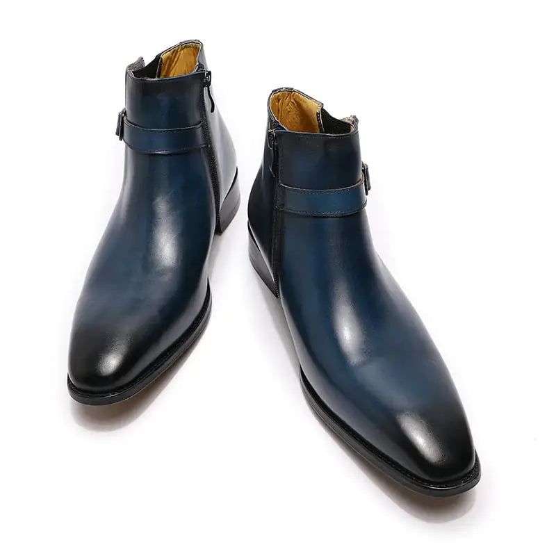 Men's Italian Leather Dress Boots With Zipper & Buckle SwagDials