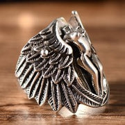 S925 Silver Vintage Headless Guardian Angel Feather Wings Ring SwagDials