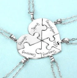 Engraved S925 Silver Jigsaw Puzzle Breakable Heart Pendant Necklaces for Couples, Friends & Family SwagDials