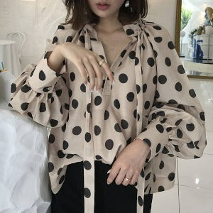 Women's Bow Stand Collar Blouse with Lantern Sleeves SwagDials