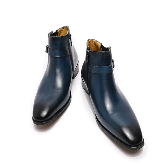 Men's Italian Leather Dress Boots With Zipper & Buckle SwagDials